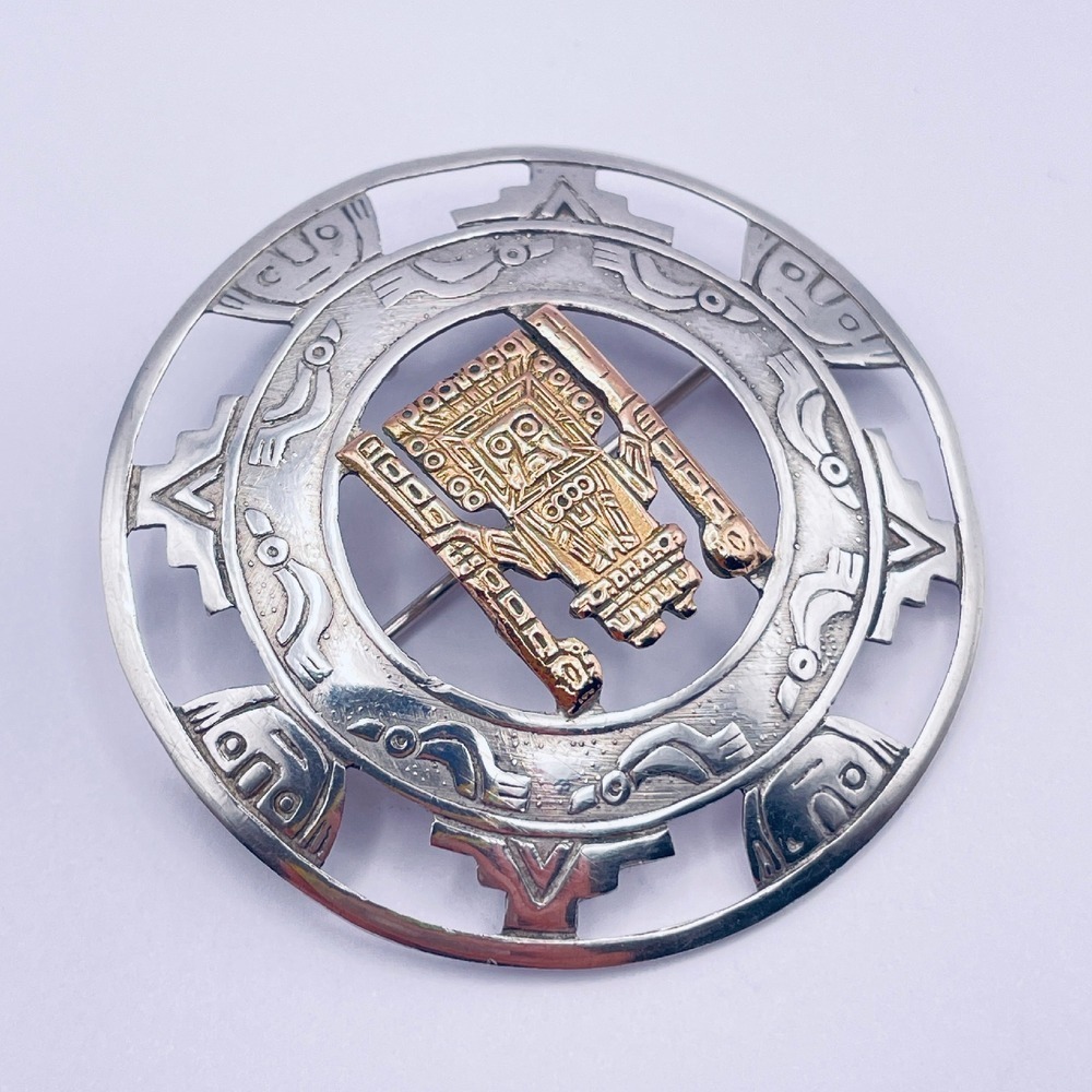 Inca Cusco‎ Viracocha Sterling 18K Gold Pendant Brooch Unisex Peruvian Wiraqucha
